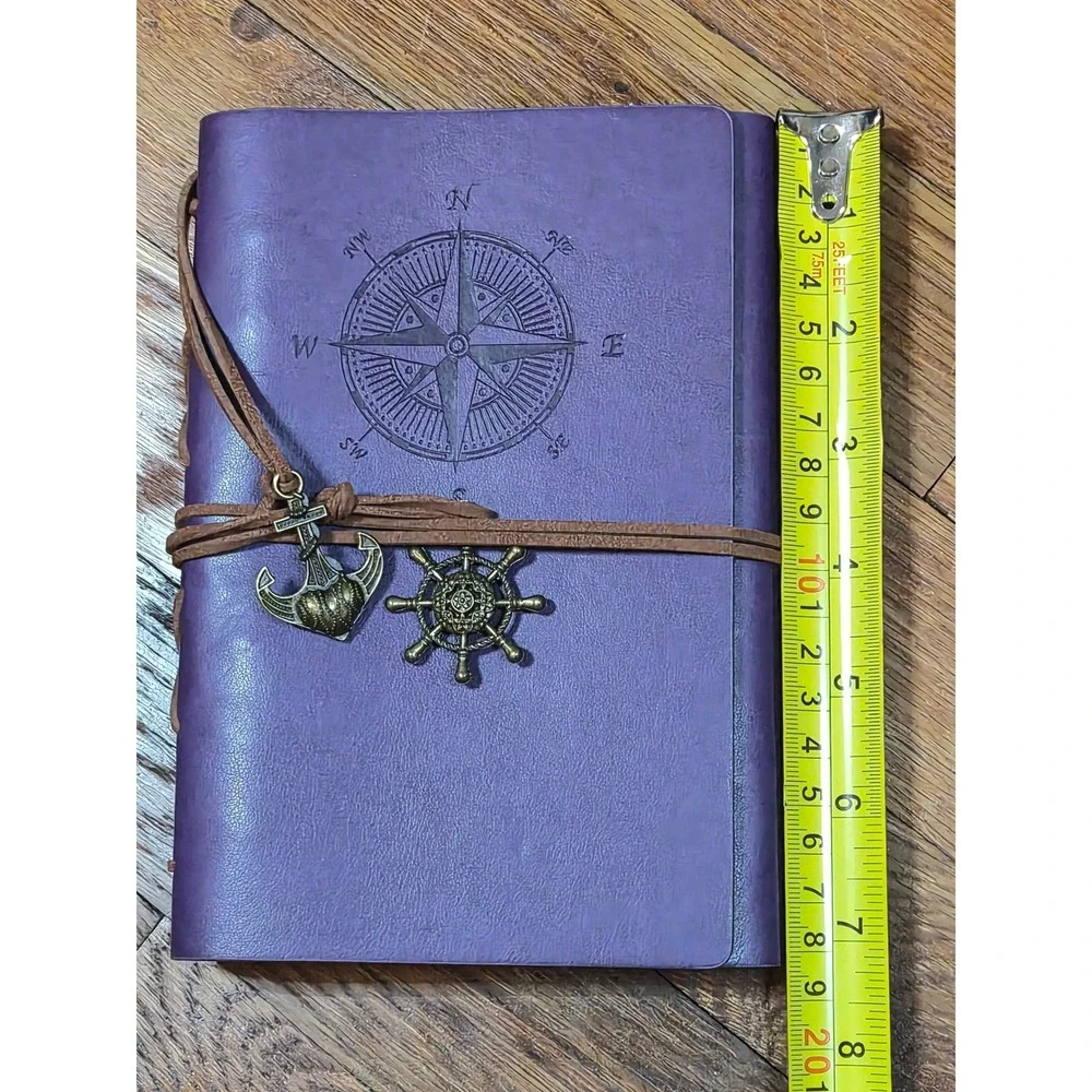MaleDen Purple Leather Journal Refillable Compass Anchor Nautical Notebook
